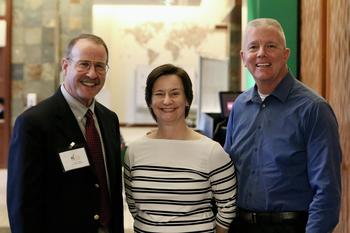 Burroughs with Thea Pirnat (Class of 2019) and David Prinat (’16). David is a police officer with Fairfax County; Thea will be sworn in as chief of police for the Town of Leesburg in August.